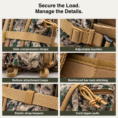 Traverseon 65.5 L/4000 cu in Load Reducing Camo Hunting Backpack With Rain Cover