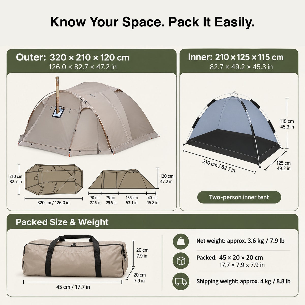 All-Season Family Hot Camping Tent with Stove Jack