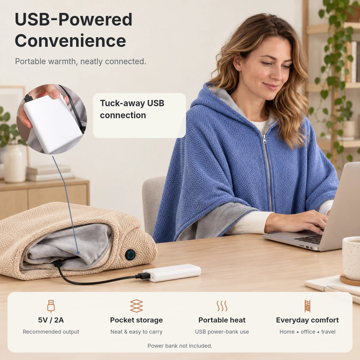 Cordless Graphene Heated Shawl – Hands-Free Wearable Warmth for Office & Home | Traverseon