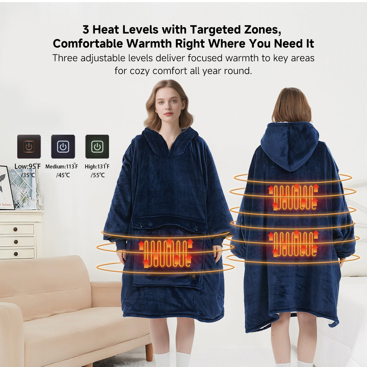 Cordless Heated Hoodie Blanket – 1400g Thick Flannel Cozy Warmth Anywhere | Traverseon