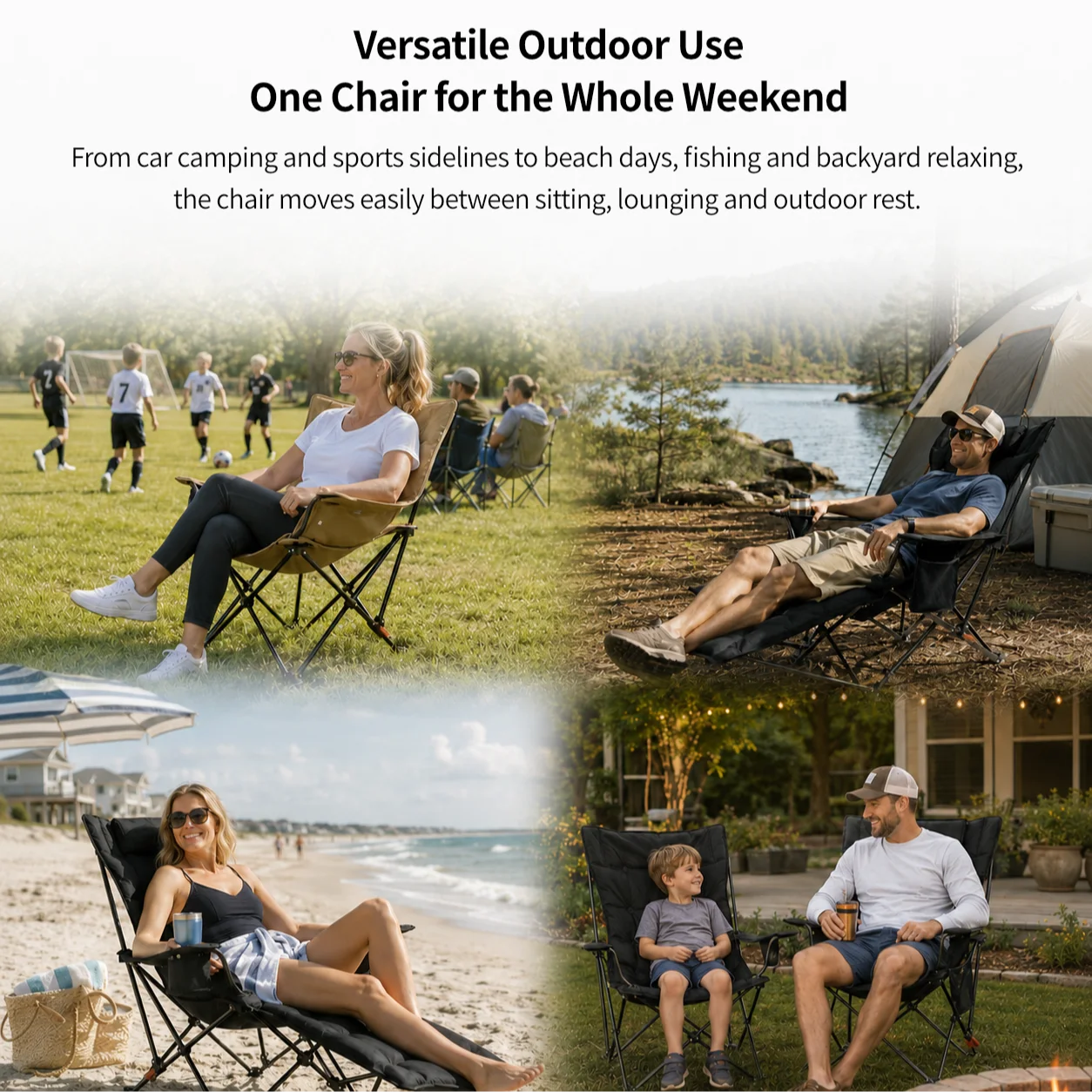 Padded Reclining Camping Chair – 3/4-Position Folding Lounger | Traverseon