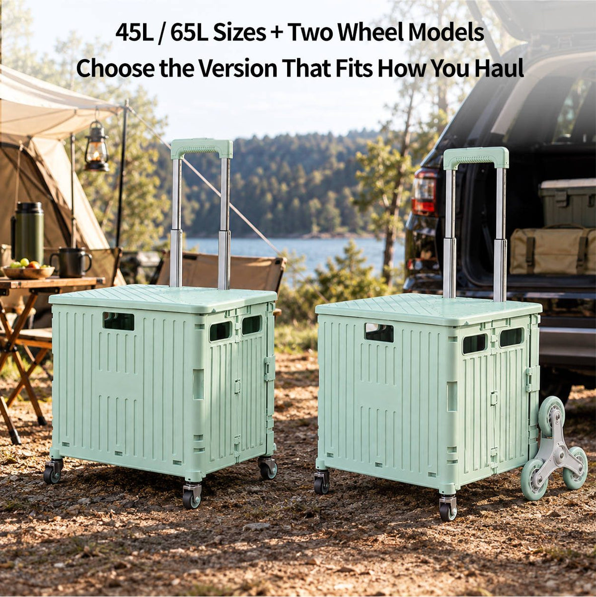 45L/65L Folding Utility Cart – Camping Crate with Stair-Climbing Wheels | Traverseon