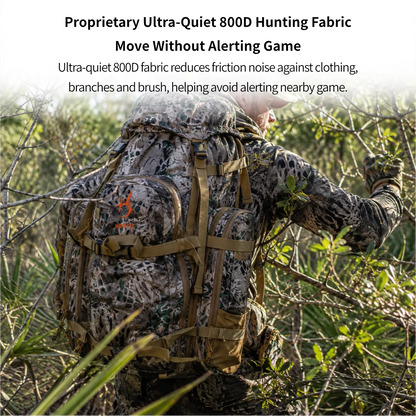65.5L Camo Framed Hunting Backpack – 40 kg (88 lb) Max Load Meat Hauler | Traverseon