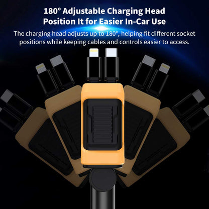 120W 4-in-1 Retractable Car Charger – 70 cm Dual Cables Fast Charge | Traverseon