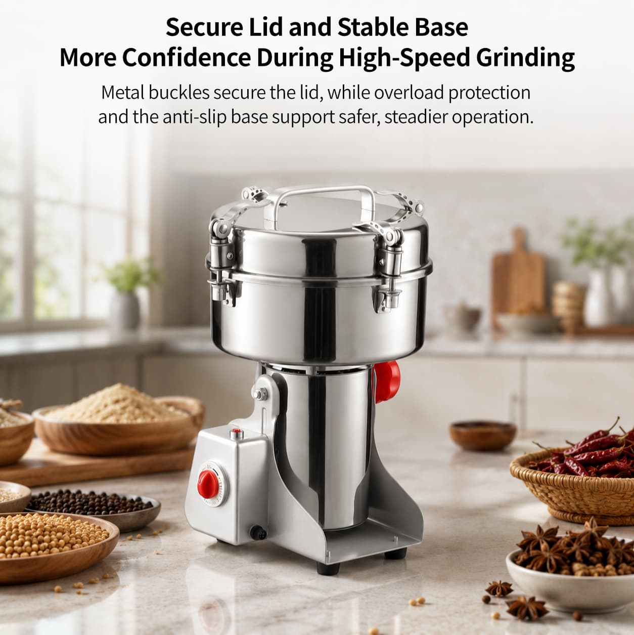 Electric Grain Grinder – 800g–2000g Swing-Type Spice & Herb Mill | Traverseon