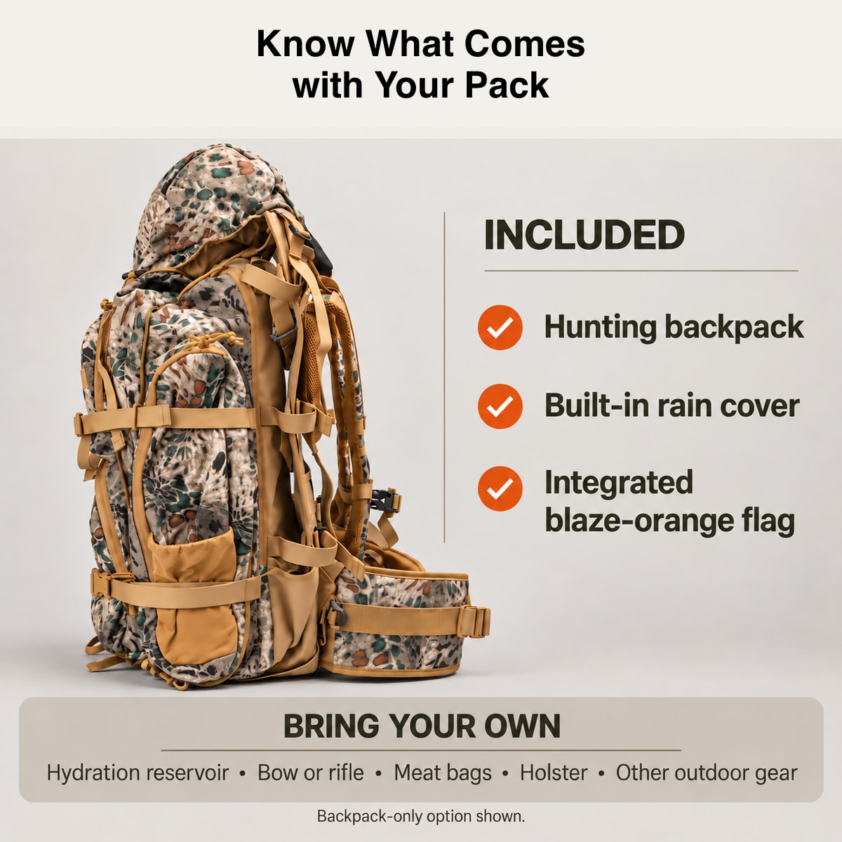Traverseon 65.5 L/4000 cu in Load Reducing Camo Hunting Backpack With Rain Cover