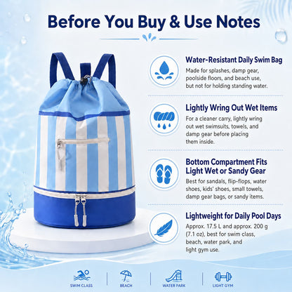 17.5L Wet Dry Drawstring Swim Bag – Bottom Compartment Pool Bag | Traverseon