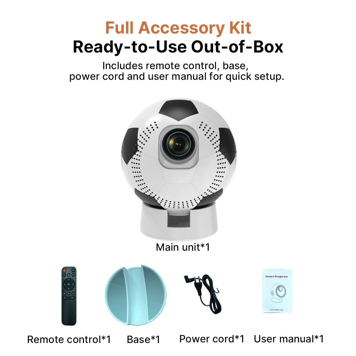 Soccer-Shaped Smart Projector – 360° WiFi6 Home Theater | Traverseon