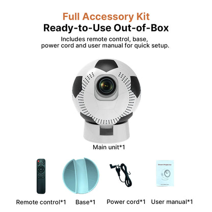 Soccer-Shaped Smart Projector – 360° WiFi6 Home Theater | Traverseon