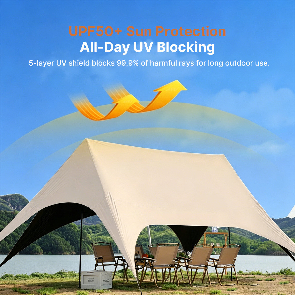 StormLock™ Hex Shelter — 360° Rainproof, 6-Point Stable, 2.6m Tall Entry, All-Terrain Portable | Traverseon