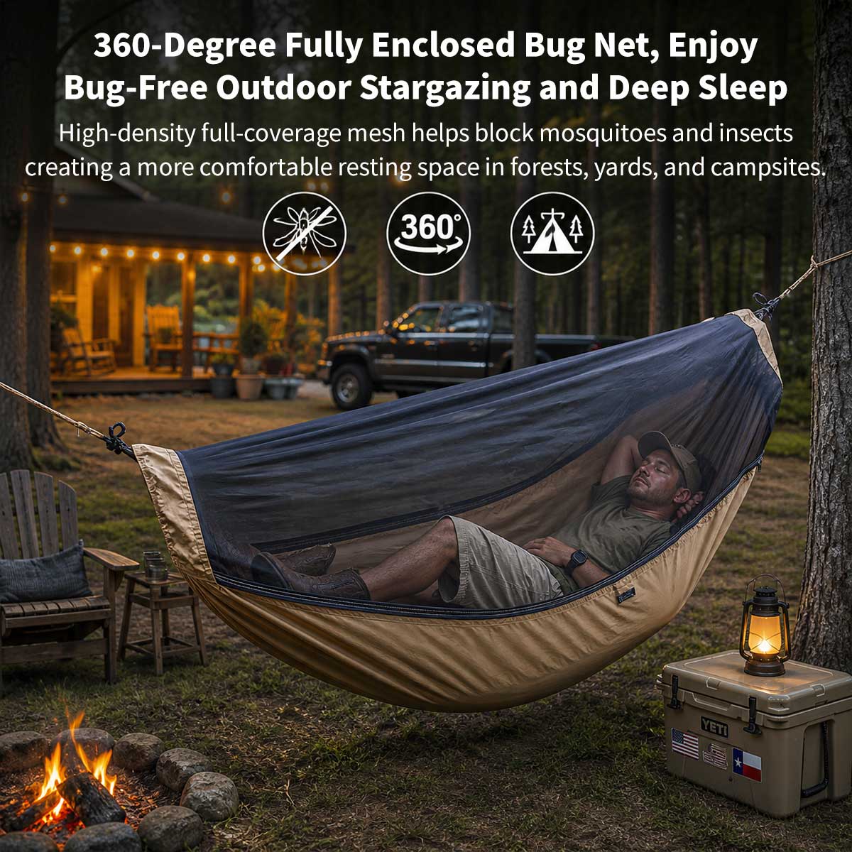Camping Hammock with Mosquito Net – 273x100 cm Double, 250 kg Capacity | Traverseon