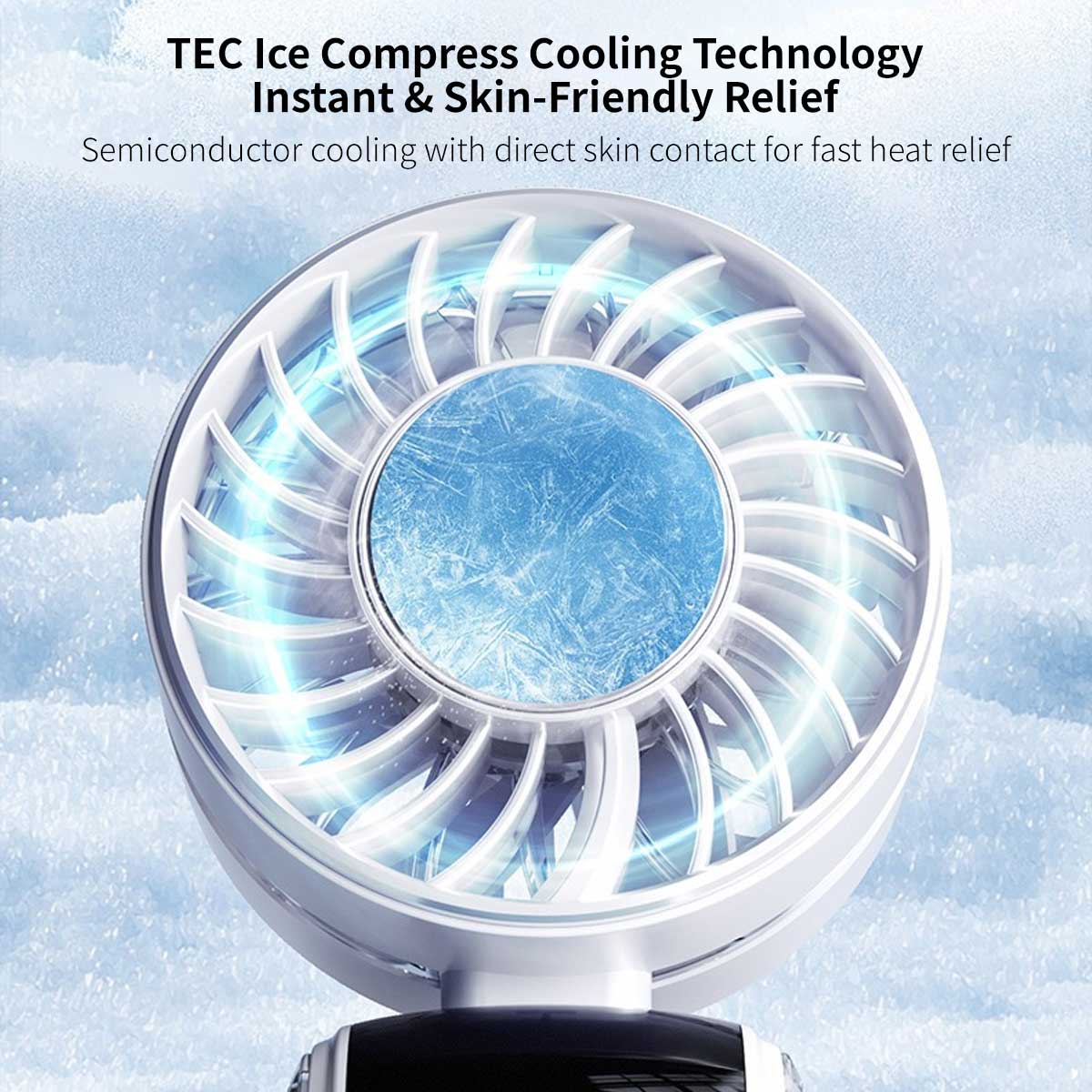 TEC Ice Compress 3-in-1 Handheld Fan - NTC Safe, 100-Speed, LED Digital Display, 3600mAh Portable Cooler|Traverseon