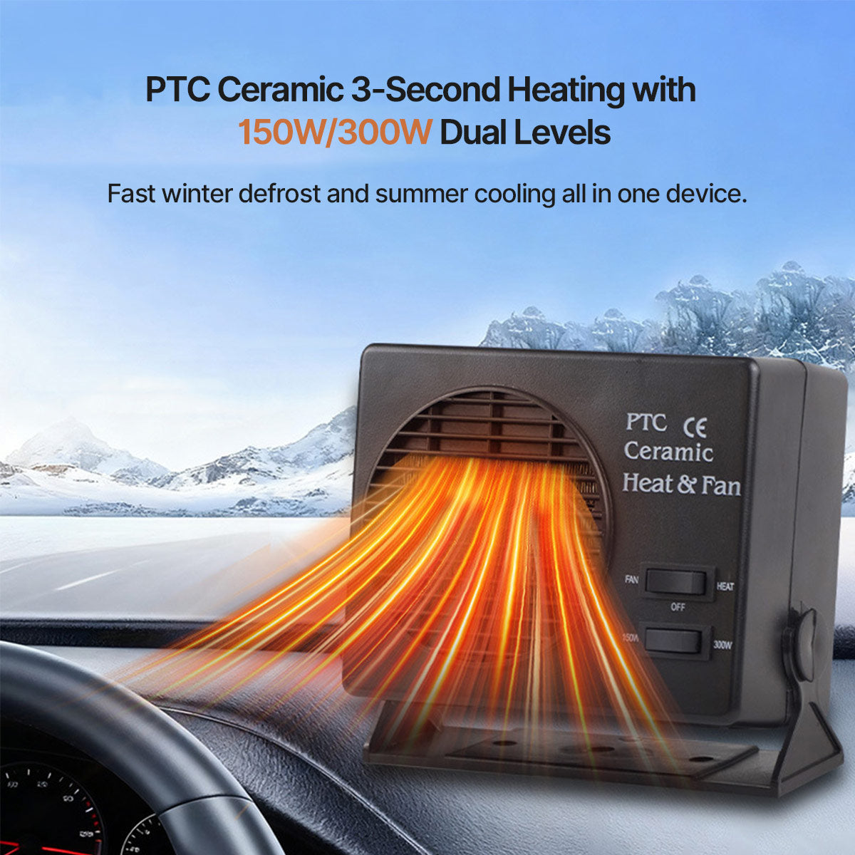 Heater Car 12V Portable Defroster – 150W/300W Cool-Warm PTC Ceramic Fan for Sedans, SUVs | Traverseon