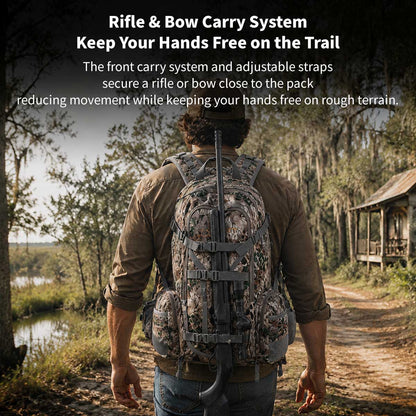 Waterproof Camo Hunting Backpack – Rifle & Bow Holder, 1.40 kg(3.08 lb) | Traverseon