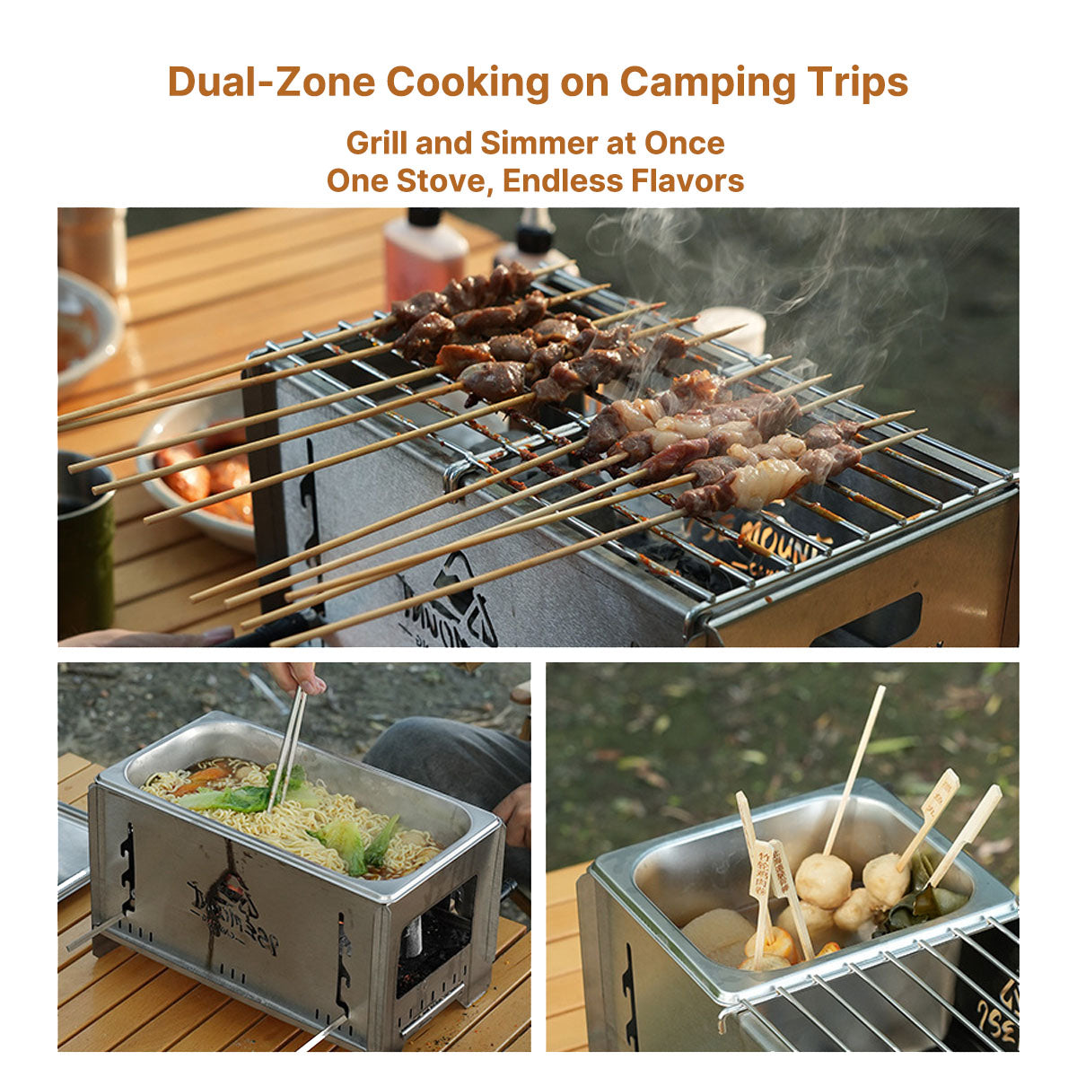 Multi-Function Charcoal Camp Stove – Dual-Zone Cooking, 3-Level Heat | Traverseon