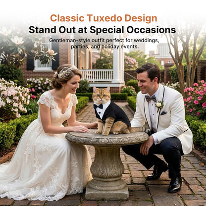 Cat Tuxedo Outfit – Formal Pet Suit with Bow Tie for Weddings & Parties | Traverseon