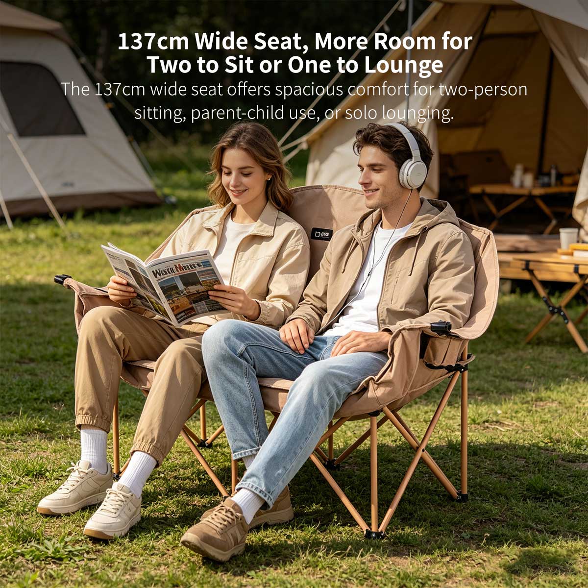 Double Camping Chair – 440lbs Heavy Duty with Cup Holder for Outdoor Camping| Traverseon