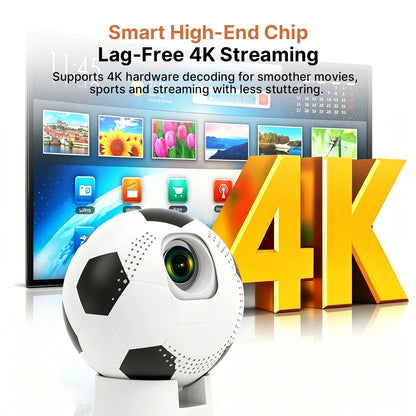 Soccer-Shaped Smart Projector – 360° WiFi6 Home Theater | Traverseon