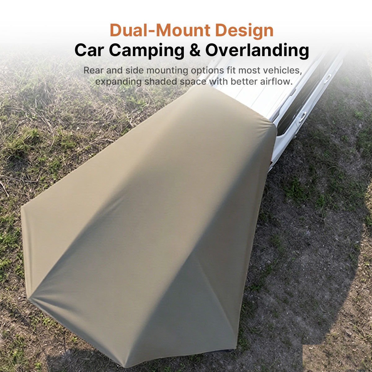SideMount Dual-Use Car Awning — 2-in-1 Rear & Side Setup, Windproof Stable, All-Weather Portable | Traverseon