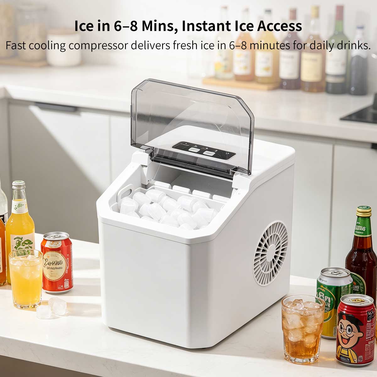 Countertop Ice Maker 6min Fast Ice - Dual Size Ice Auto Clean Portable | Traverseon