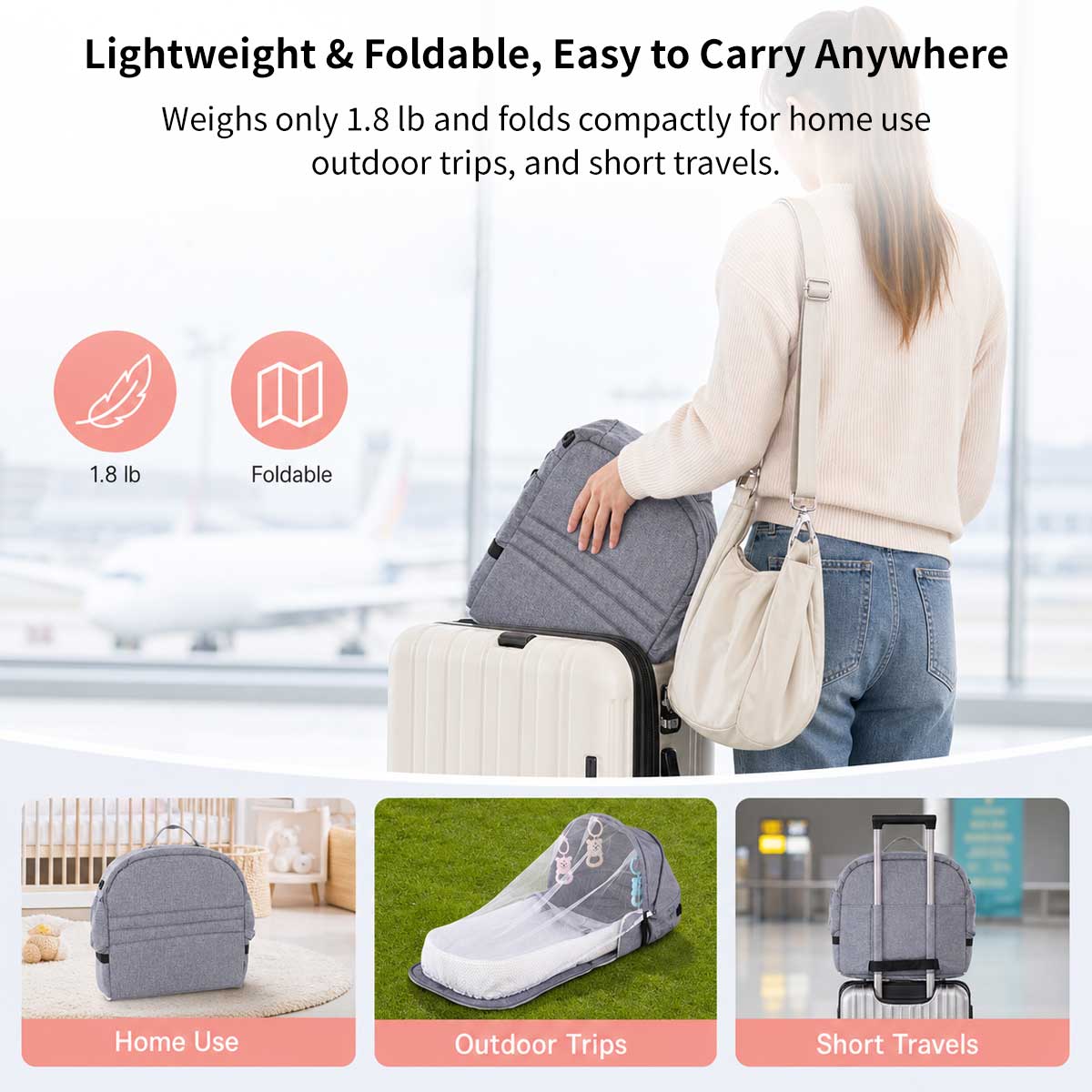 Portable Baby Travel Bassinet – 1.8 lb Foldable Mosquito Net Bed | Traverseon