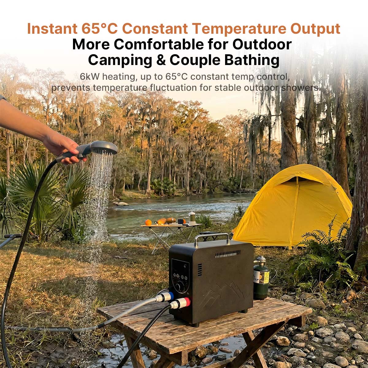 Portable Outdoor Water Heater with Instant 65°C Hot Water & 100-240V Universal Compatibility | Traverseon