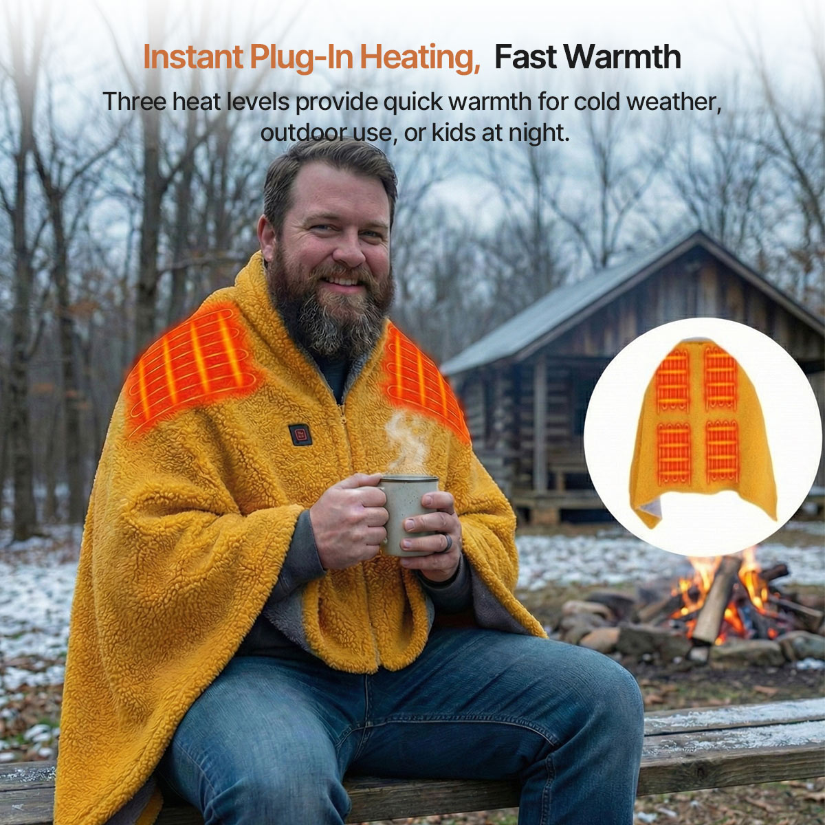 Heated Blanket Wearable USB-Powered – 3-Speed Temp, Washable for Camping | Traverseon