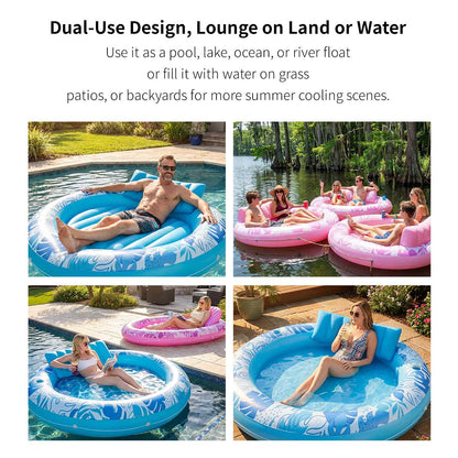 Inflatable Tanning Pool Lounger – 190 cm (75 in) 2-in-1 Pool Float | Traverseon