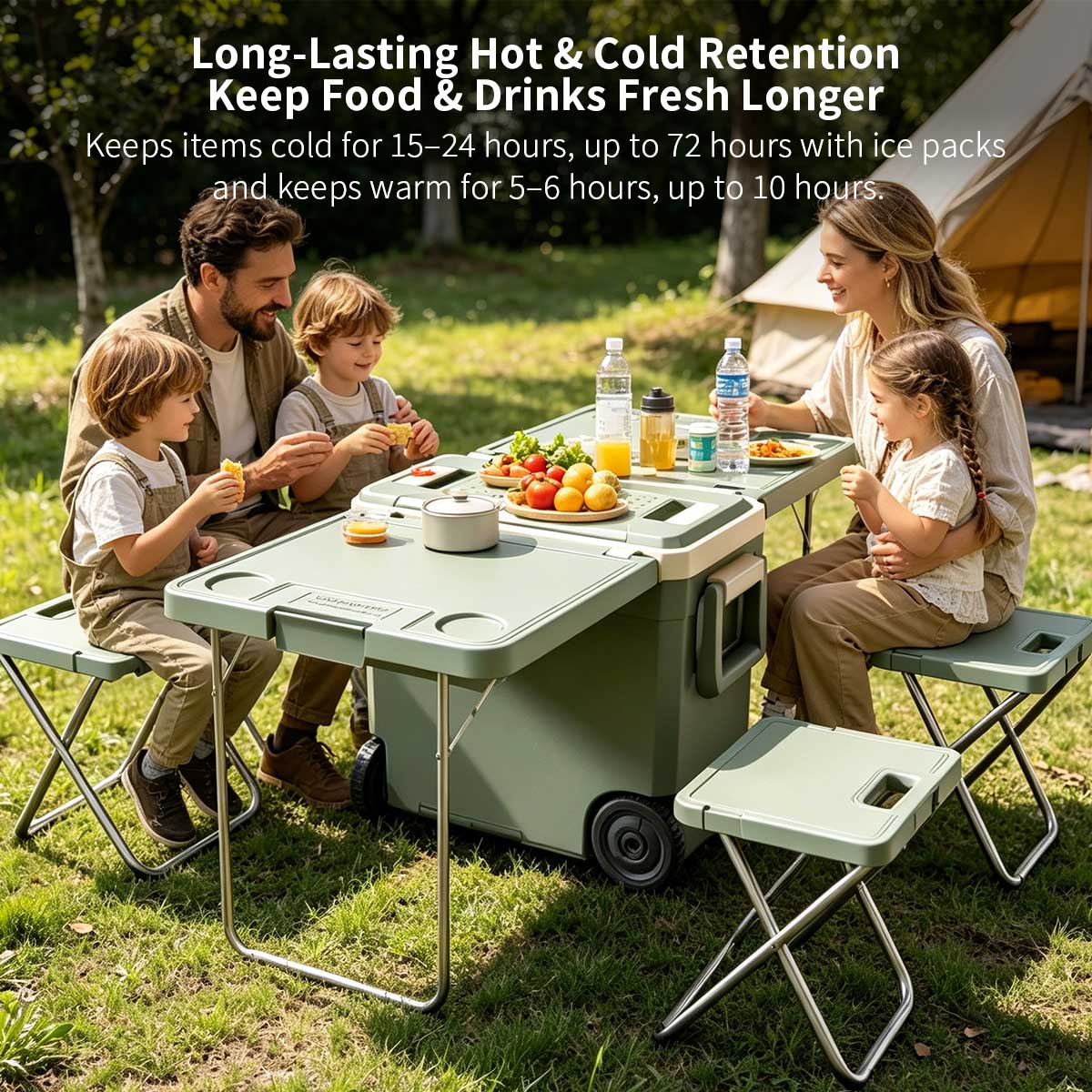 32L / 34Qt Folding Cooler Table – Wheeled Camping Picnic Cooler | Traverseon