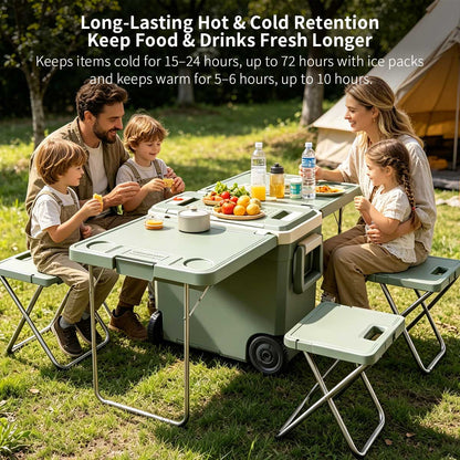32L / 34Qt Folding Cooler Table – Wheeled Camping Picnic Cooler | Traverseon