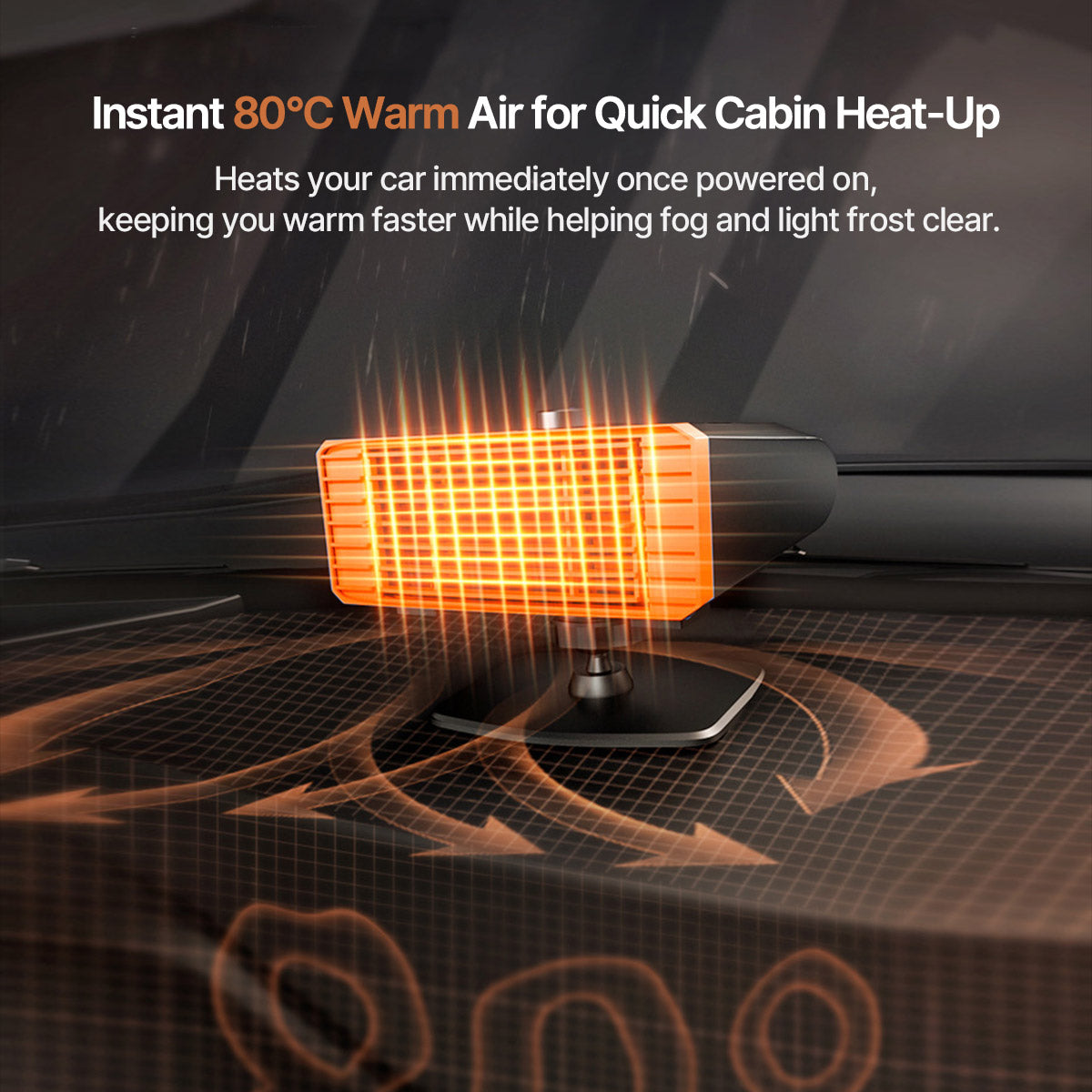 360° Swivel Fast-Heat Car Heater —12V/24V, Instant 80°C, Silent, Fire-Retardant Safety | Traverseon