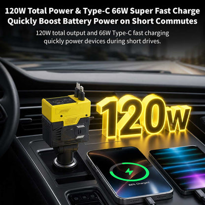 120W Retractable Car Charger – 4-in-1 Dual Cables, 66W USB-C Fast Charge | Traverseon