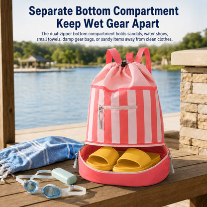 17.5L Wet Dry Drawstring Swim Bag – Bottom Compartment Pool Bag | Traverseon