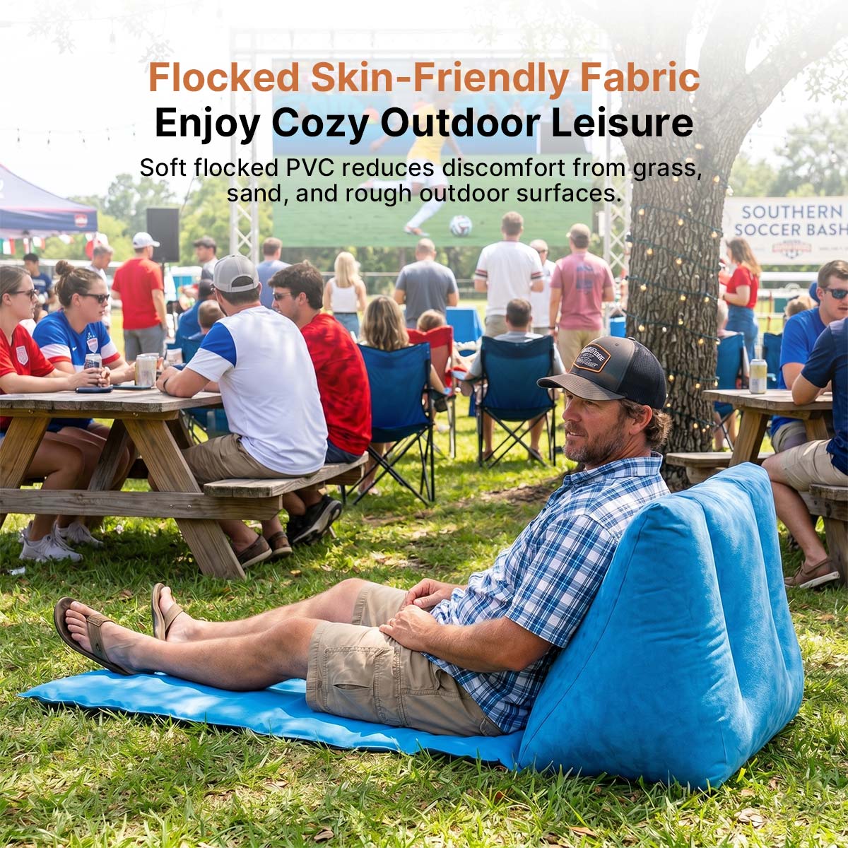 Flocked Inflatable Triangle Lounger – Portable Camping Backrest | Traverseon