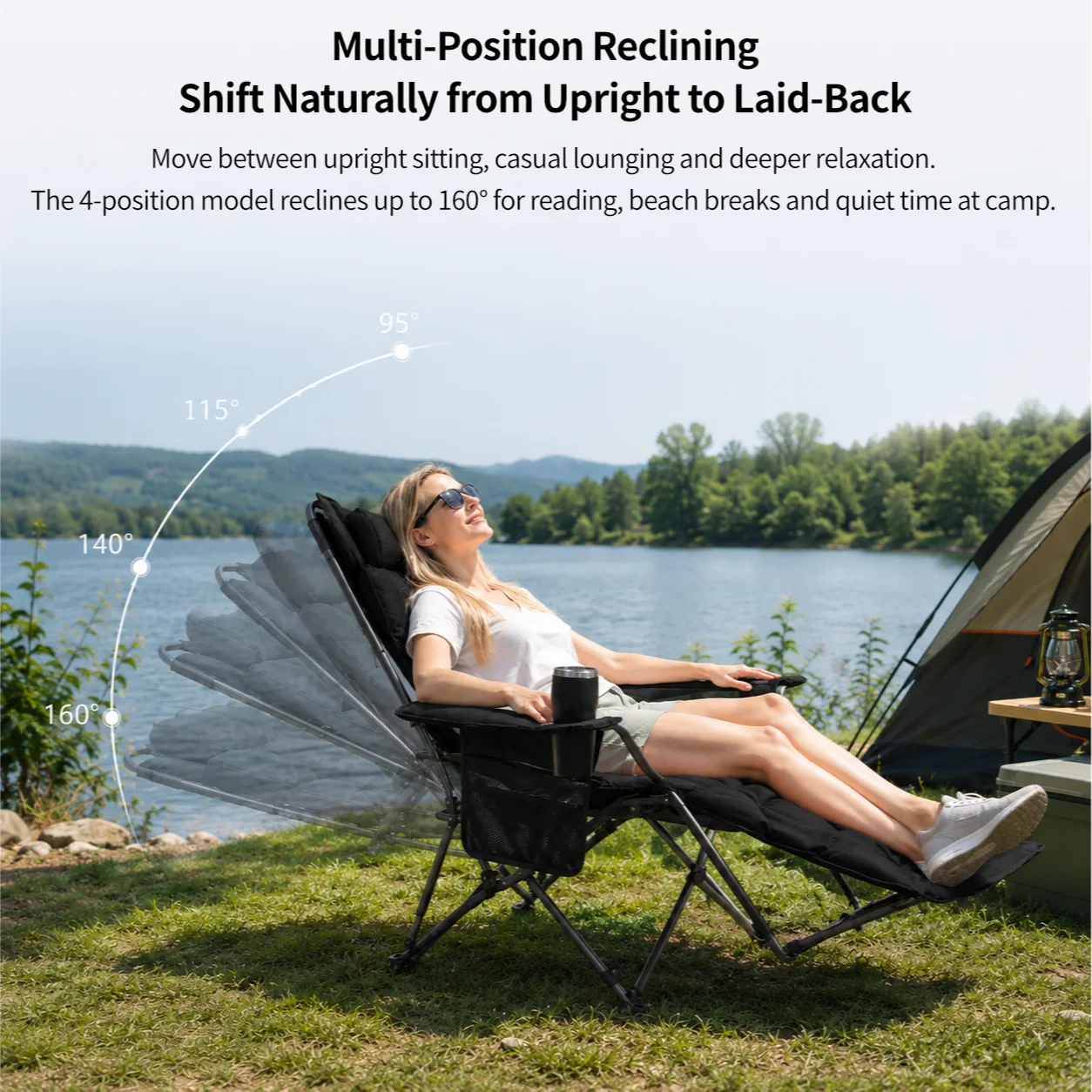Padded Reclining Camping Chair – 3/4-Position Folding Lounger | Traverseon