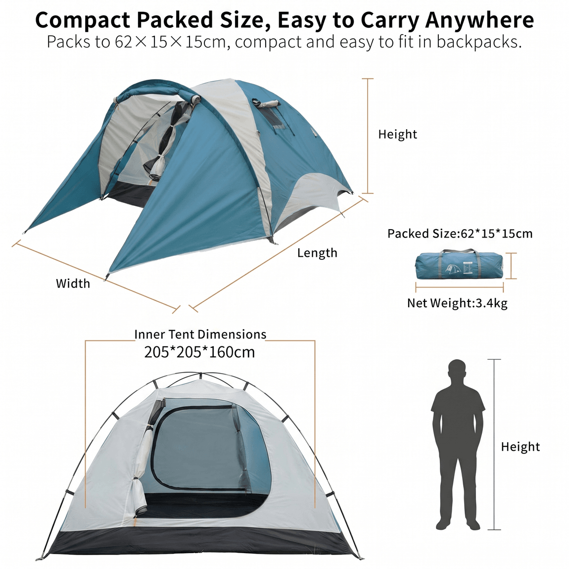 2–3 Person Camping Tent – 7.5 lb Lightweight, 3-Season, Easy Setup | Traverseon