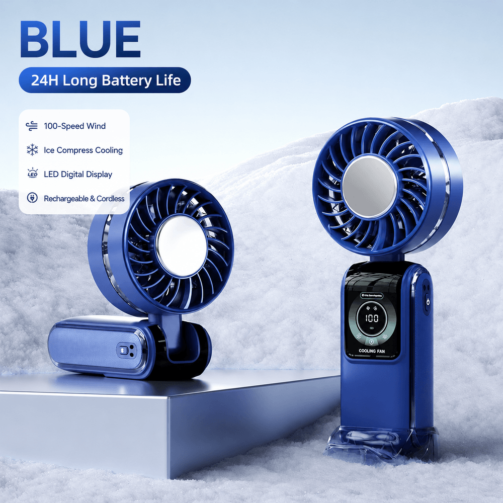 TEC Ice Compress 3-in-1 Handheld Fan - NTC Safe, 100-Speed, LED Digital Display, 3600mAh Portable Cooler|Traverseon