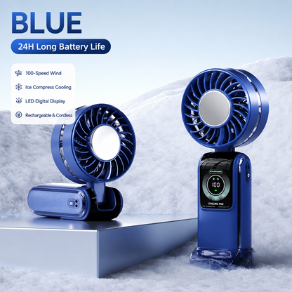 TEC Ice Compress 3-in-1 Handheld Fan - NTC Safe, 100-Speed, LED Digital Display, 3600mAh Portable Cooler|Traverseon