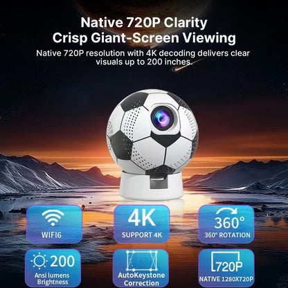 Soccer-Shaped Smart Projector – 360° WiFi6 Home Theater | Traverseon