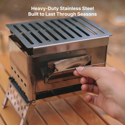 Portable Wood-Burning Stove – 930g Ultra-Light Card-Style  Foldable BBQ for Camping | Traverseon