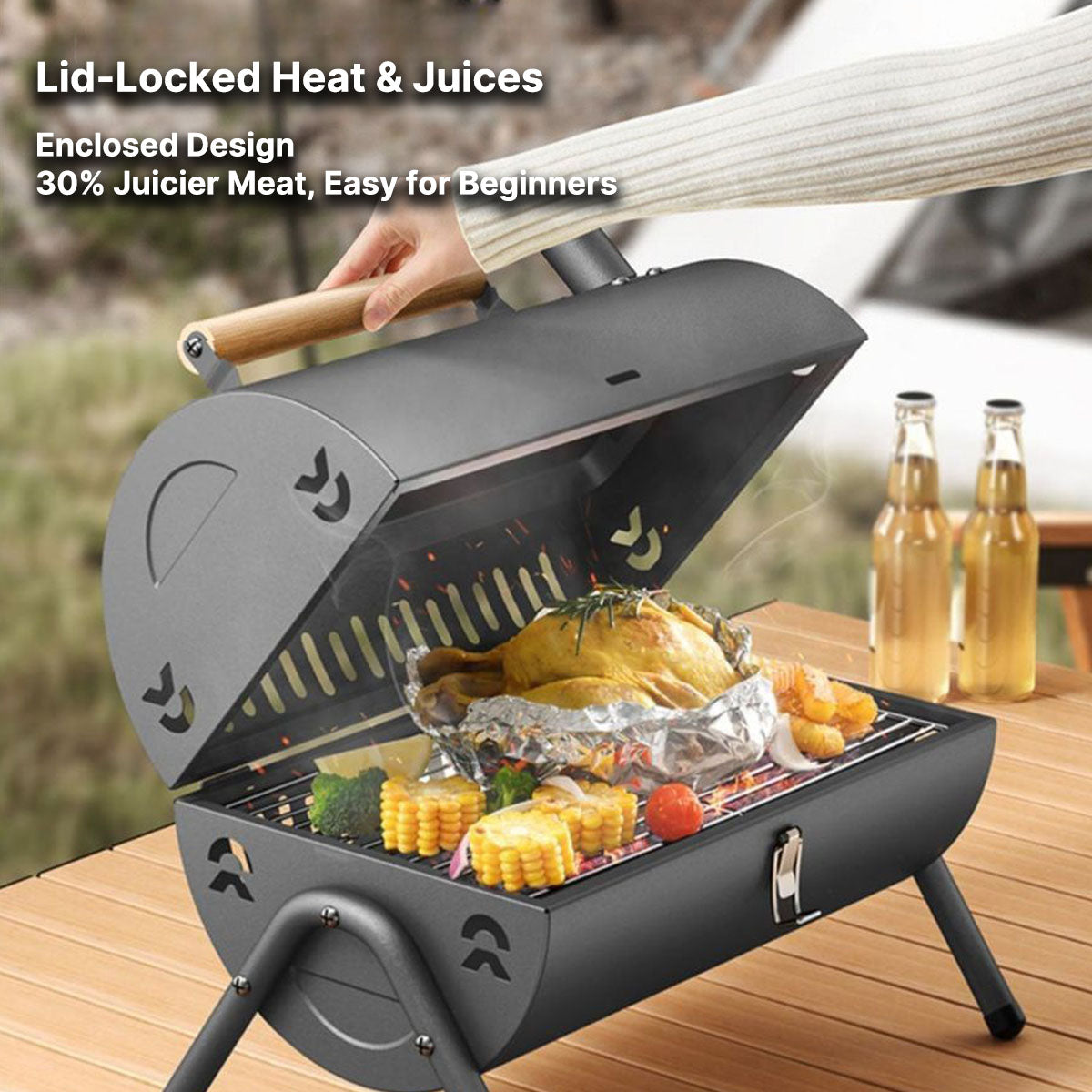 Portable Folding Charcoal Grill – 3-5 People Dual-Zone Roasting