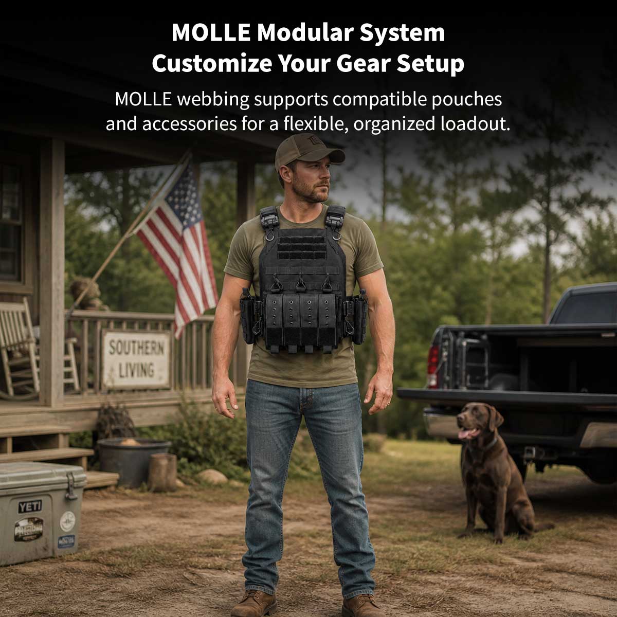 Tactical Vest MOLLE Carrier – 1000D Nylon Adjustable Military Gear Vest 38×31cm | Traverseon