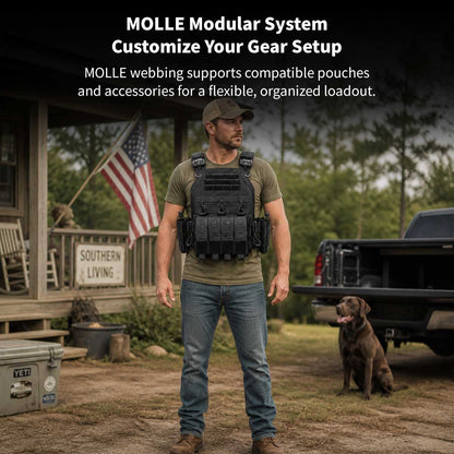 Tactical Vest MOLLE Carrier – 1000D Nylon Adjustable Military Gear Vest 38×31cm | Traverseon