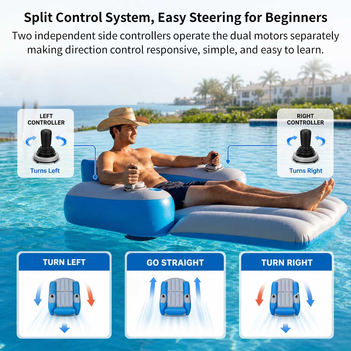 Motorized Pool Lounger – 250 lb Dual-Motor Inflatable Float | Traverseon