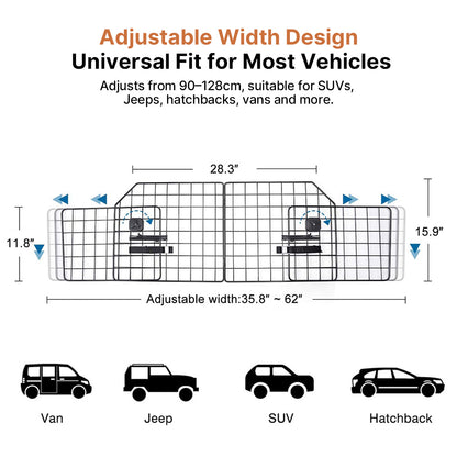 Adjustable Dog Car Barrier – Foldable Metal Pet Divider | Traverseon