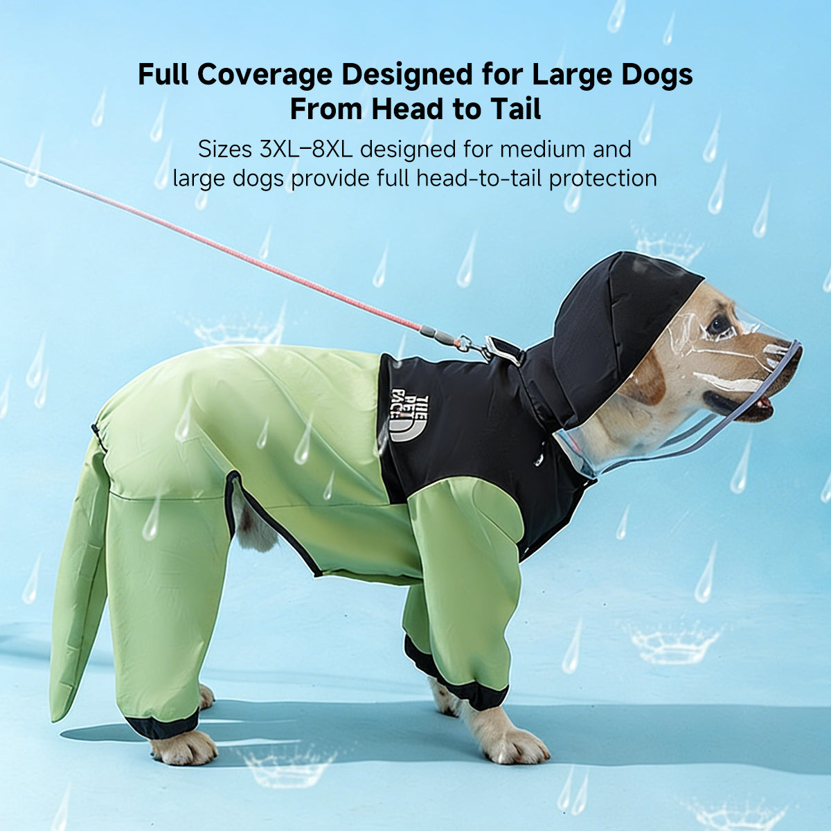Waterproof Full Coverage Large Dog Raincoat – 15000mm Breathable Hooded Jacket with Leash Hole | Traverseon