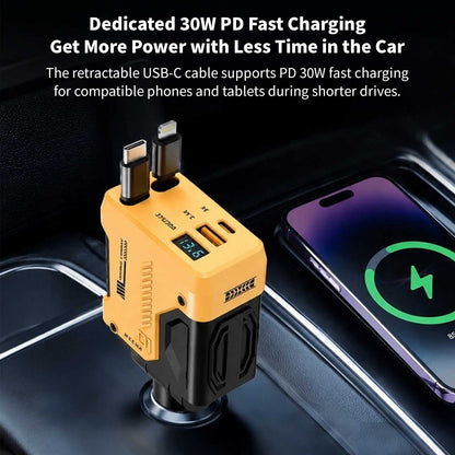 120W 4-in-1 Retractable Car Charger – 70 cm Dual Cables Fast Charge | Traverseon