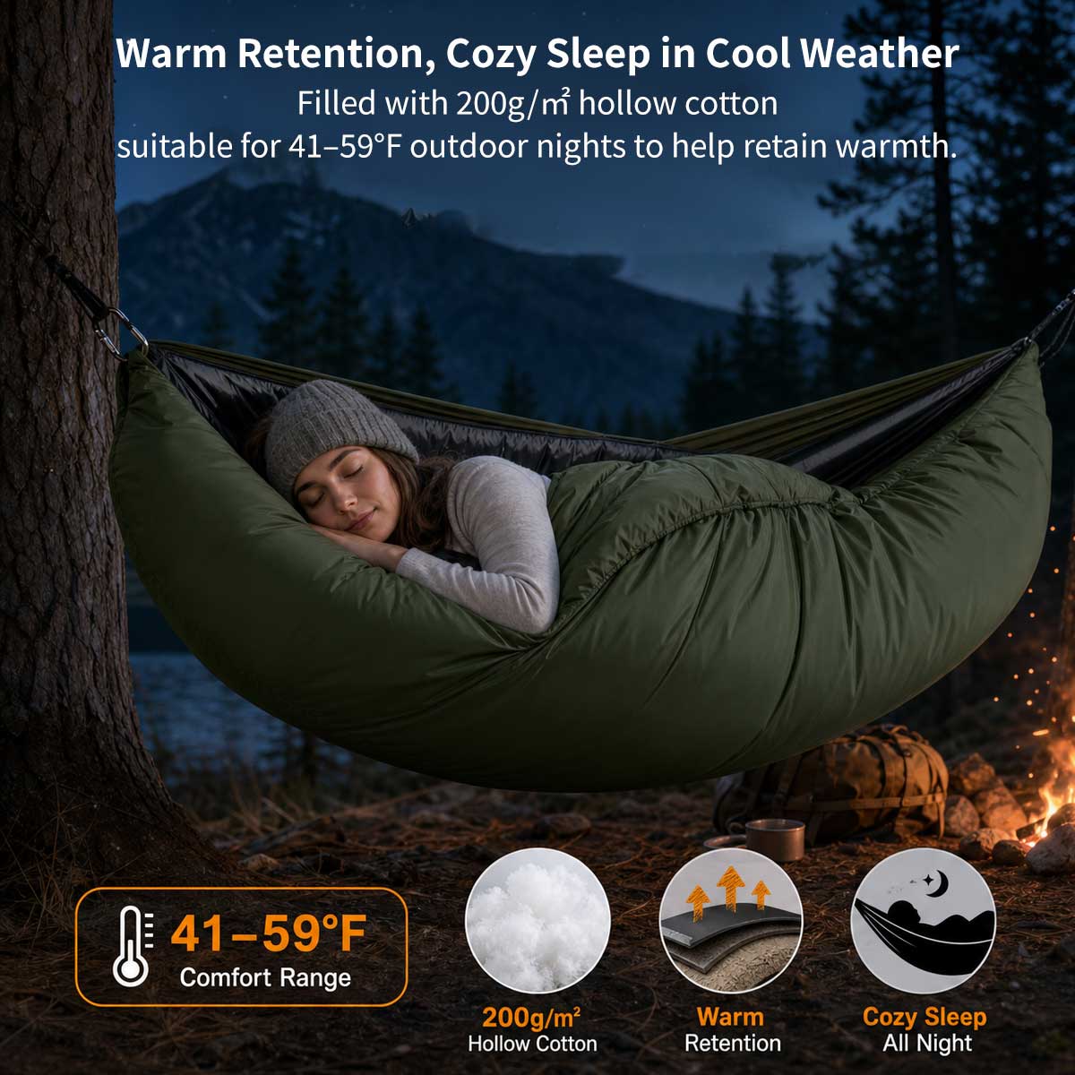 Camping Hammock Underquilt – 41–59°F, 2.76 lb Windproof Quilt | Traverseon