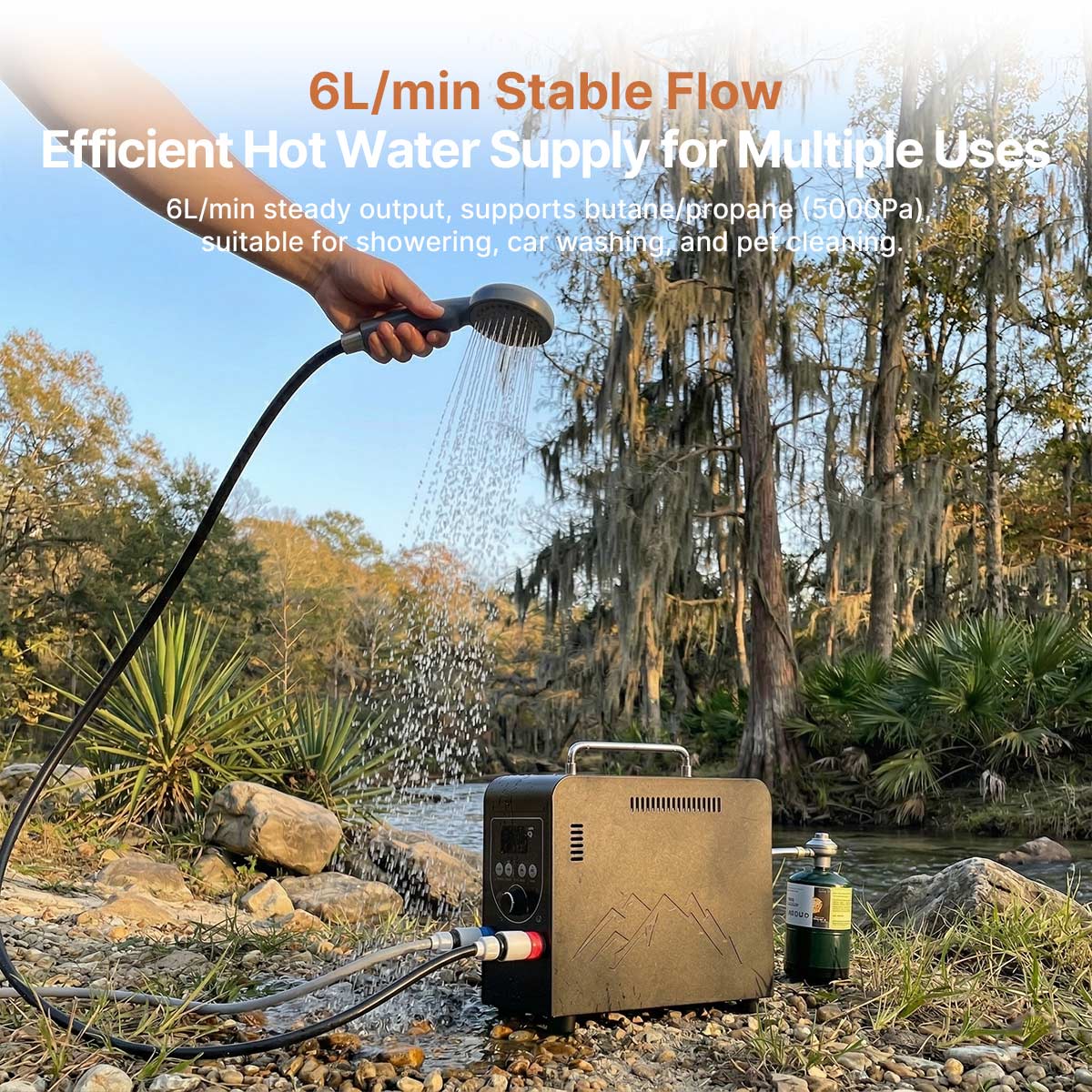 Portable Outdoor Water Heater with Instant 65°C Hot Water & 100-240V Universal Compatibility | Traverseon