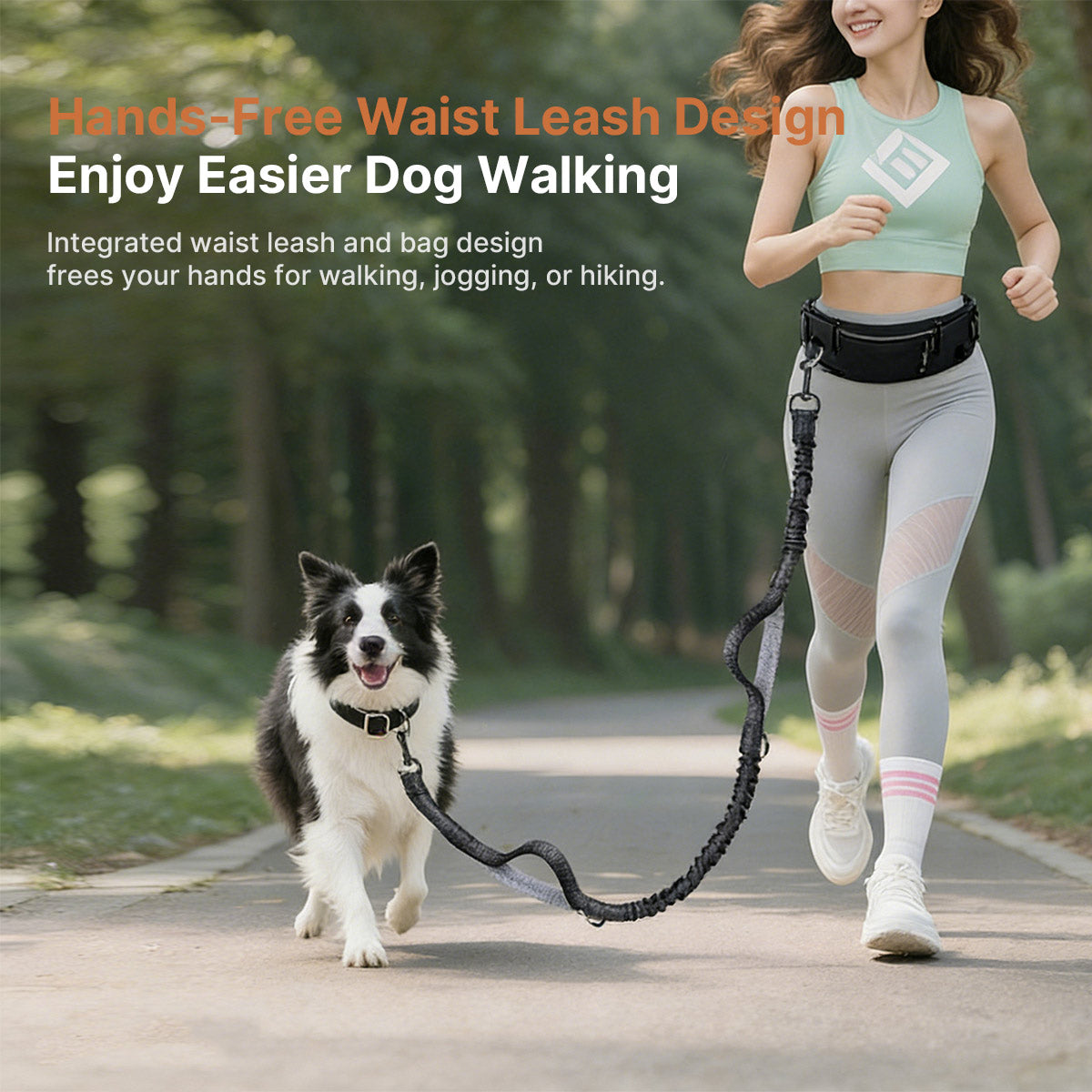 Hands-Free Dog Leash with Waist Bag – Dual Buffer Anti-Pull Running Leash for Walking & Hiking | Traverseon